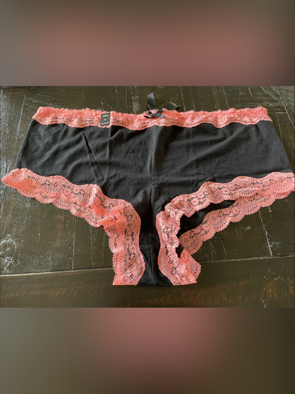 NWT - Torrid Black Cheeky panty with Coral lace trim- 4x